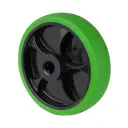 B44.126.F004 Wheel series 125mm green thermoplastic rubber on polypropylene centre 15mm bore hub length 50mm roller bearing 120kg
