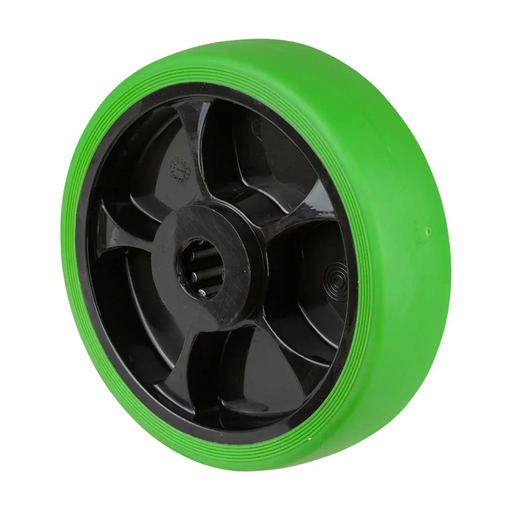 B44.161.F004 Wheel series 160mm green thermoplastic rubber on polypropylene centre 20mm bore hub length 60mm roller bearing 200kg