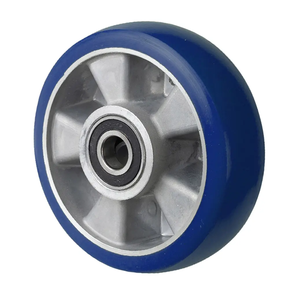 B92.160 Wheel series 160mm blue Besothane polyurethane on aluminium centre 20mm bore hub length 60mm ball bearing 600kg