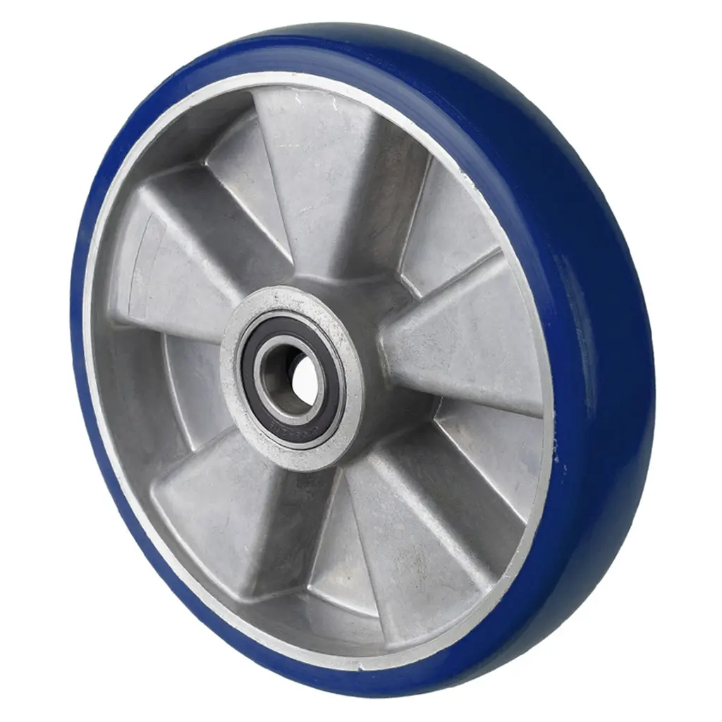 B92.250 Wheel series 250mm blue Besothane polyurethane on aluminium centre 25mm bore hub length 60mm ball bearing 1000kg