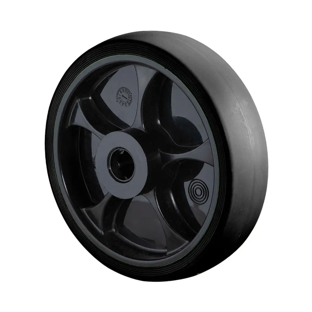 B44.081.F006 Wheel series 80mm black thermoplastic rubber on polypropylene centre 12mm bore hub length 40mm roller bearing 100kg