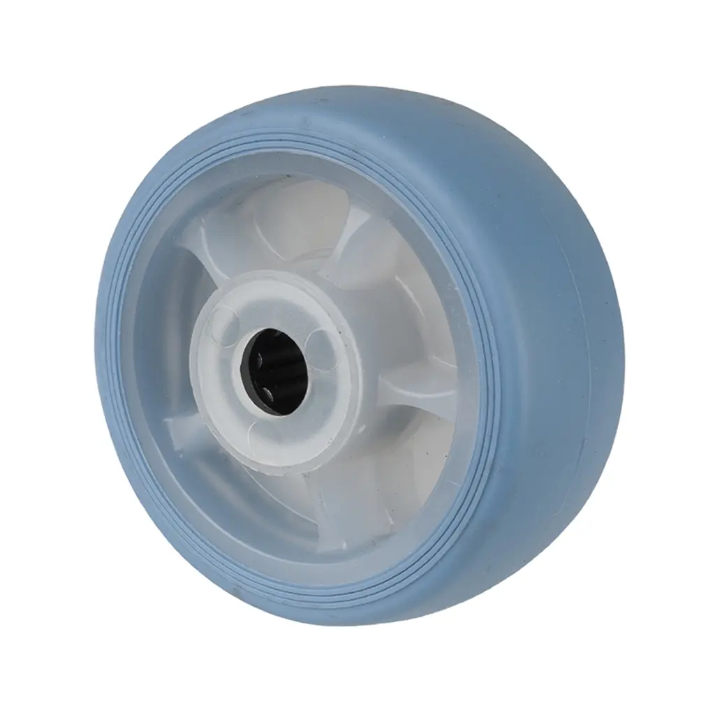 B44.081.F005 Wheel series 80mm light blue thermoplastic rubber on polypropylene centre 12mm bore hub length 40mm roller bearing 100kg
