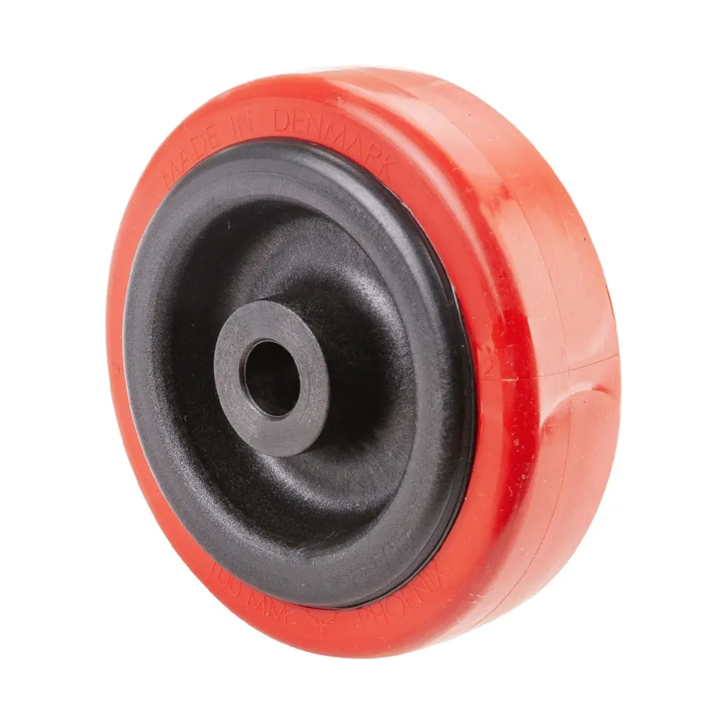 B21.103 Wheel series 100mm red heat resistant silicone rubber on fibre glass reinforced polyamide centre (-25°C - +250°C) 12mm bore hub length 40mm plain bearing 100kg