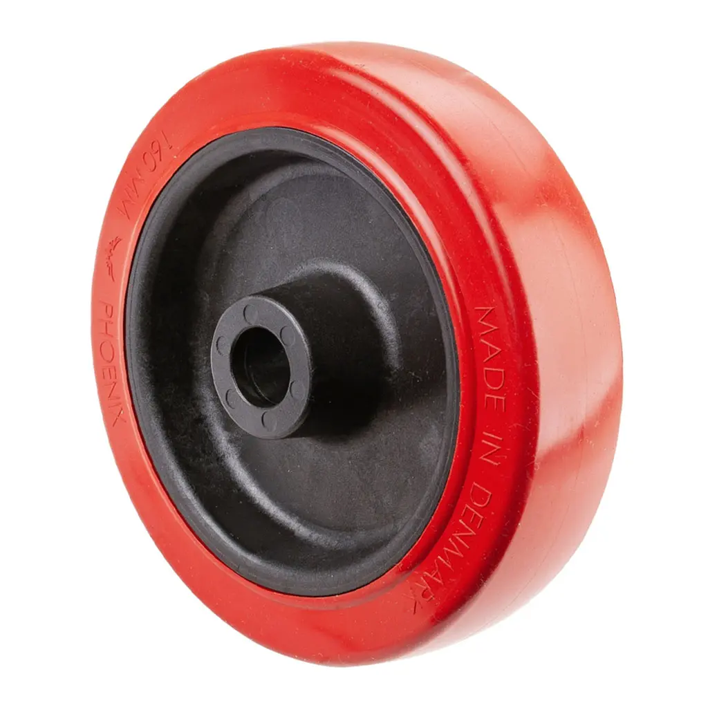 B21.160 Wheel series 160mm red heat resistant silicone rubber on fibre glass reinforced polyamide centre (-25°C - +250°C) 20mm bore hub length 60mm plain bearing 180kg