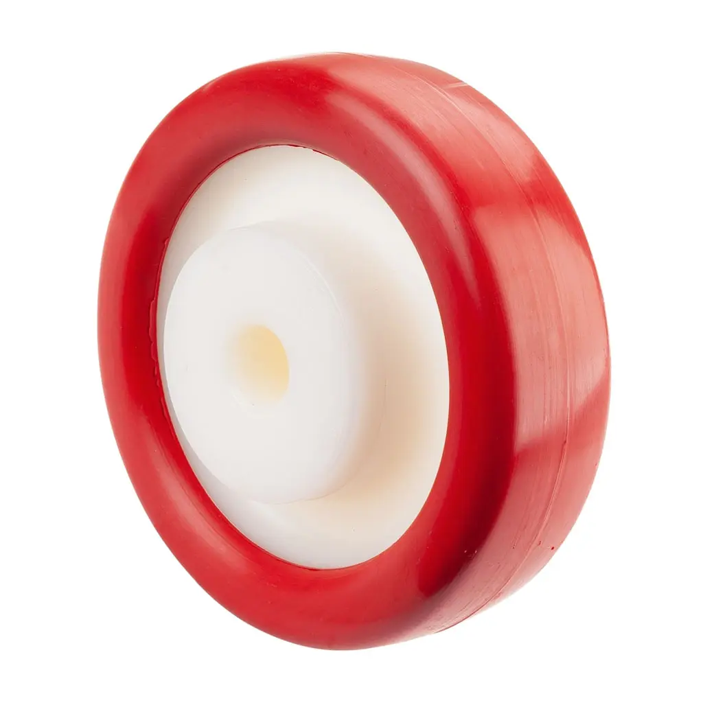 B27.151 Wheel series 150mm red polyurethane on nylon centre 20mm bore hub length 60mm plain bearing 500kg