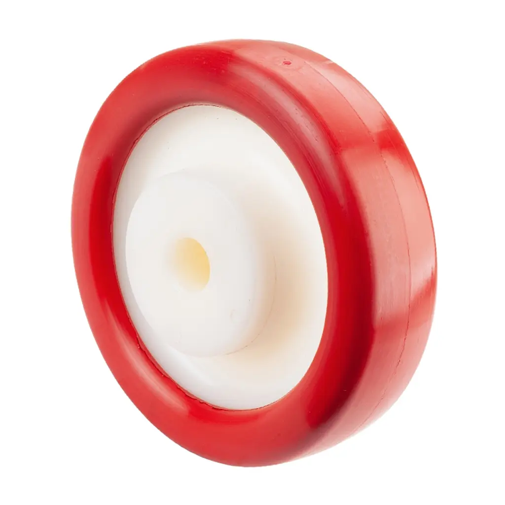B27.160 Wheel series 160mm red polyurethane on nylon centre 20mm bore hub length 60mm plain bearing 600kg