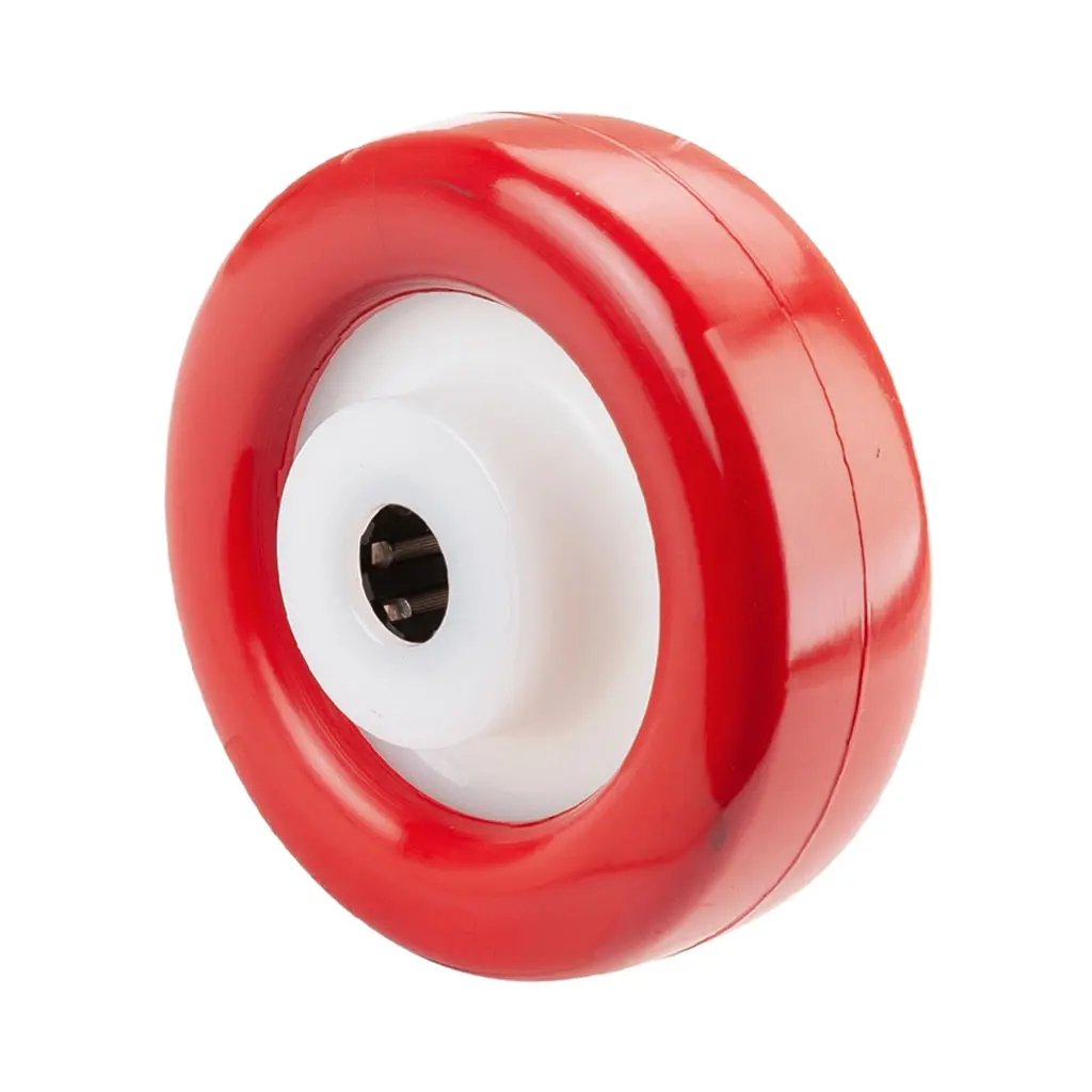 B28.101 Wheel series 100mm red polyurethane on nylon centre 15mm bore hub length 44mm stainless steel roller bearing 250kg