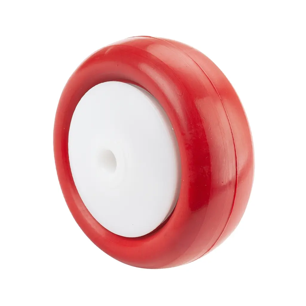 B30.081 Wheel series 80mm red polyurethane on nylon centre 8mm bore hub length 40mm single ball bearing 100kg