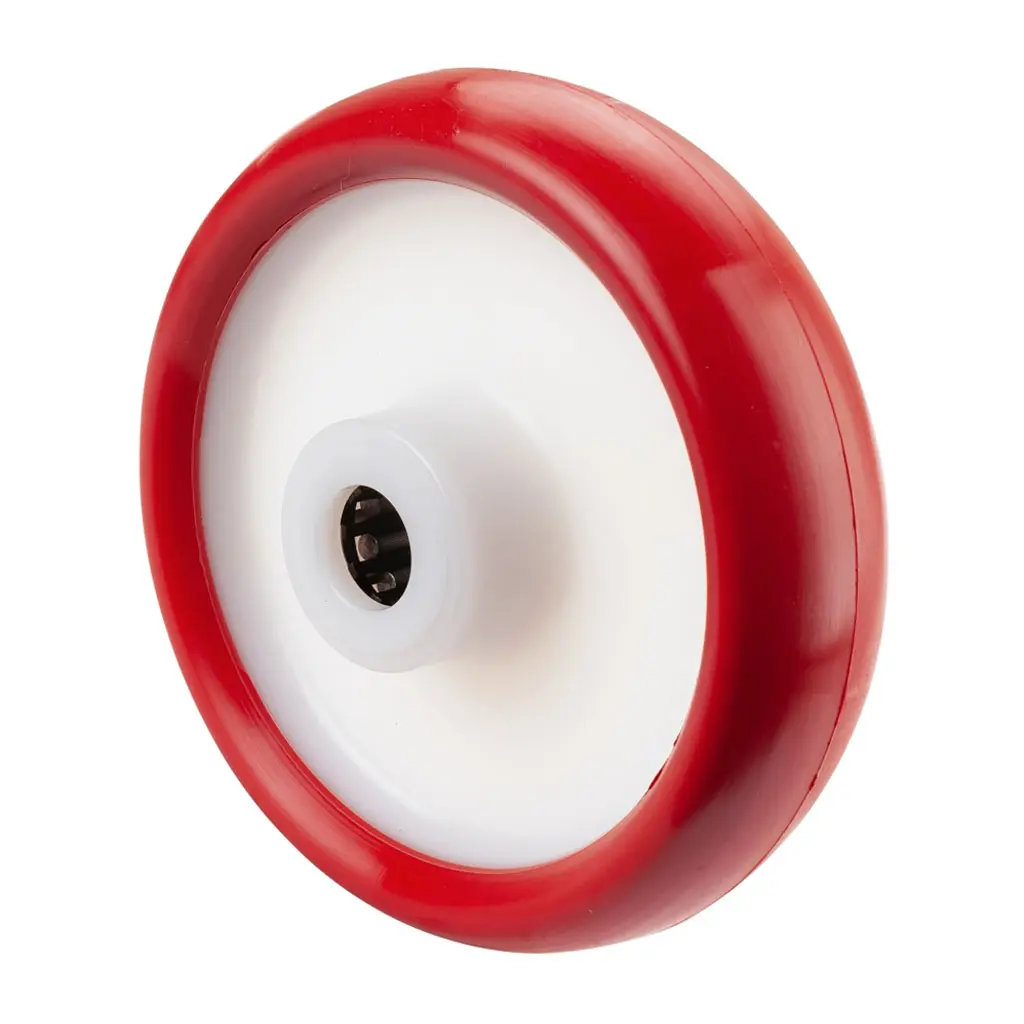 B31.151 Wheel series 150mm red polyurethane on nylon centre 20mm bore hub length 60mm roller bearing 240kg