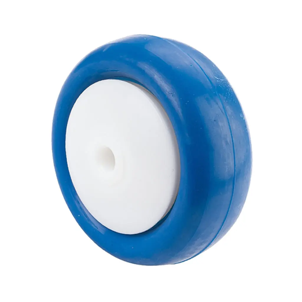 B33.080 Wheel series 80mm blue polyurethane on nylon centre 8mm bore hub length 40mm single ball bearing 100kg
