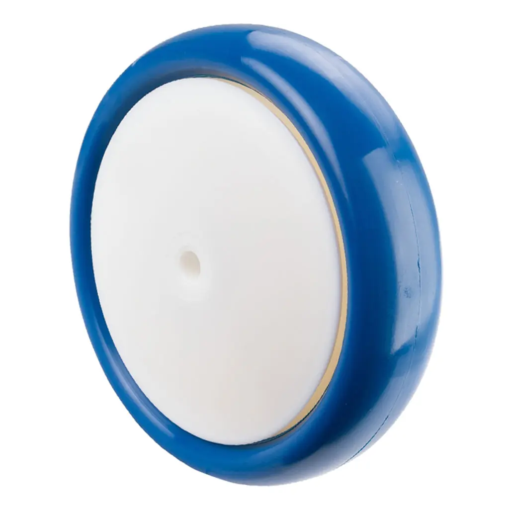 B33.200 Wheel series 200mm blue polyurethane on nylon centre 12mm bore hub length 62mm single ball bearing 380kg