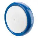 B34.200 Wheel series 200mm blue soft polyurethane on nylon centre 12mm bore hub length 62mm single ball bearing 300kg