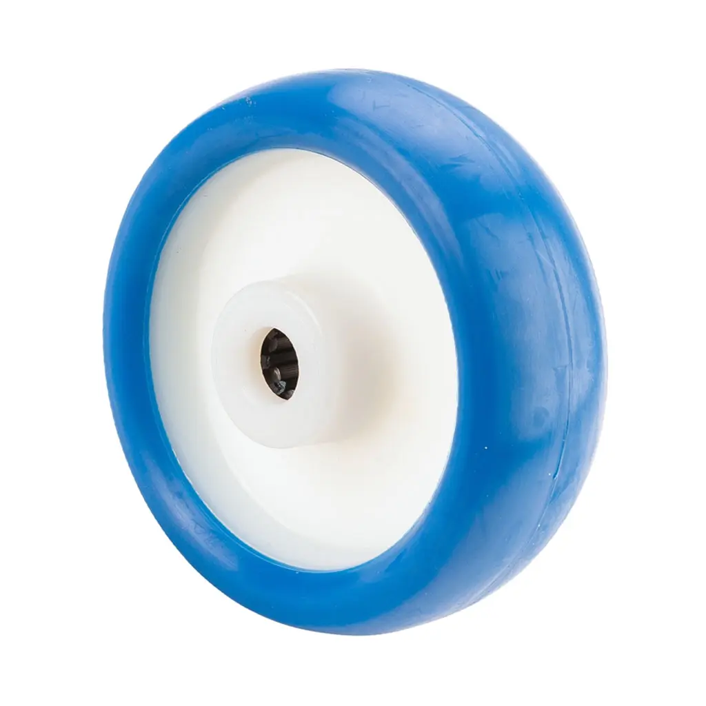 B36.101 Wheel series 100mm blue soft polyurethane on nylon centre 12mm bore hub length 40mm roller bearing 110kg
