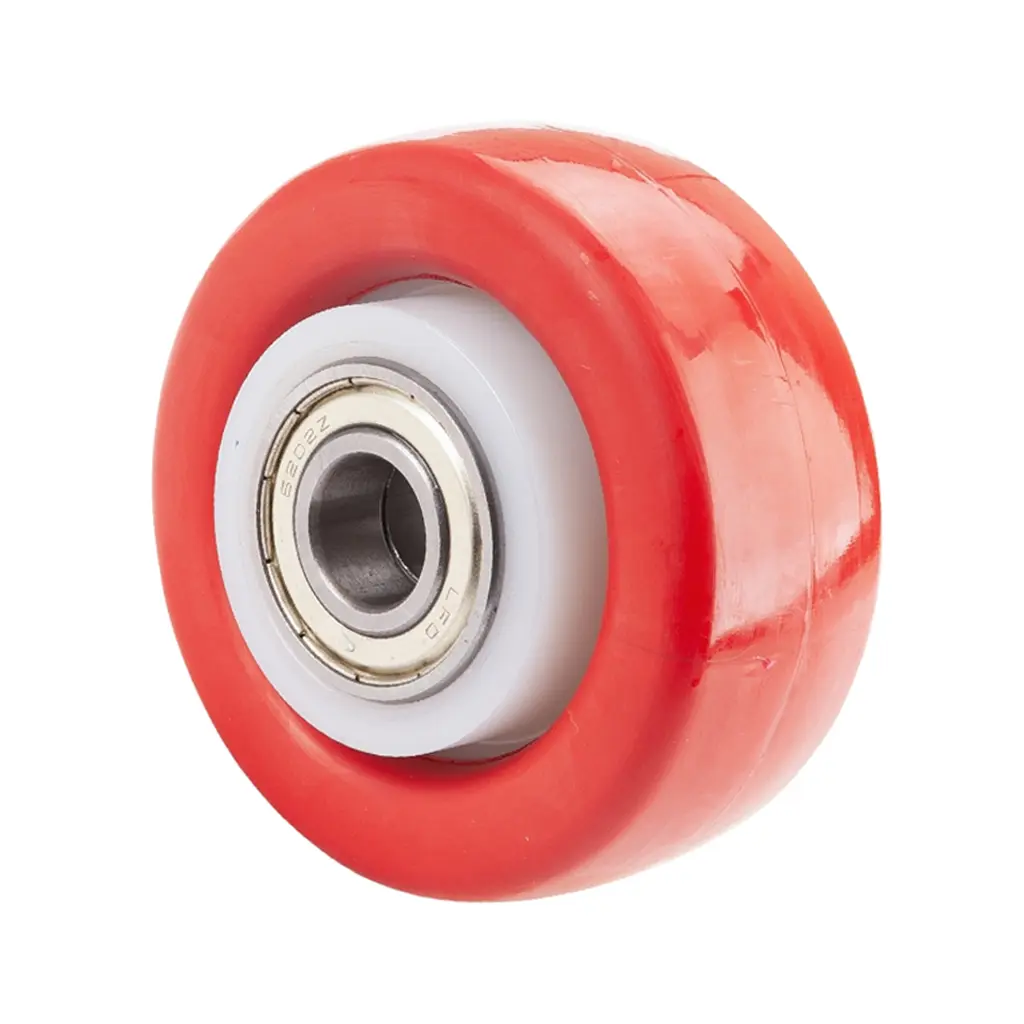B38.080 Wheel series 80mm red polyurethane on nylon centre 15mm bore hub length 41mm ball bearing 200kg