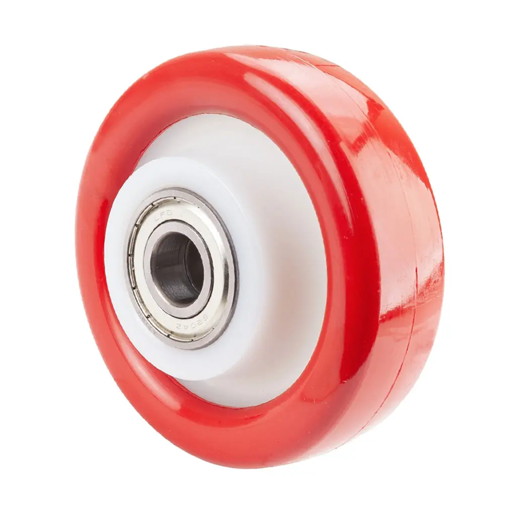 B38.126 Wheel series 125mm red polyurethane on nylon centre 20mm bore hub length 60mm ball bearing 400kg