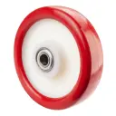 B38.200 Wheel series 200mm red polyurethane on nylon centre 20mm bore hub length 60mm ball bearing 750kg