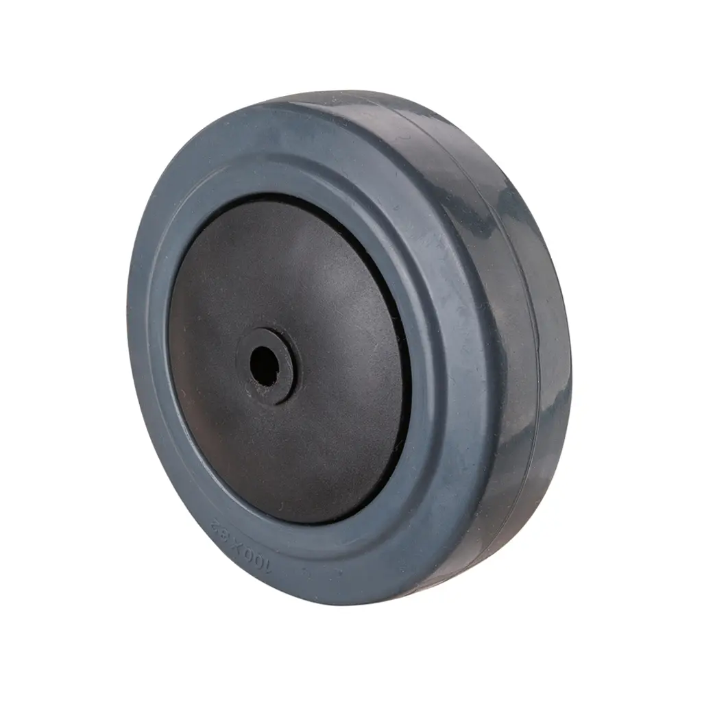 B67.101 Wheel series 100mm grey elastic rubber on polypropylene centre 8mm bore hub length 42mm single ball bearing 150kg