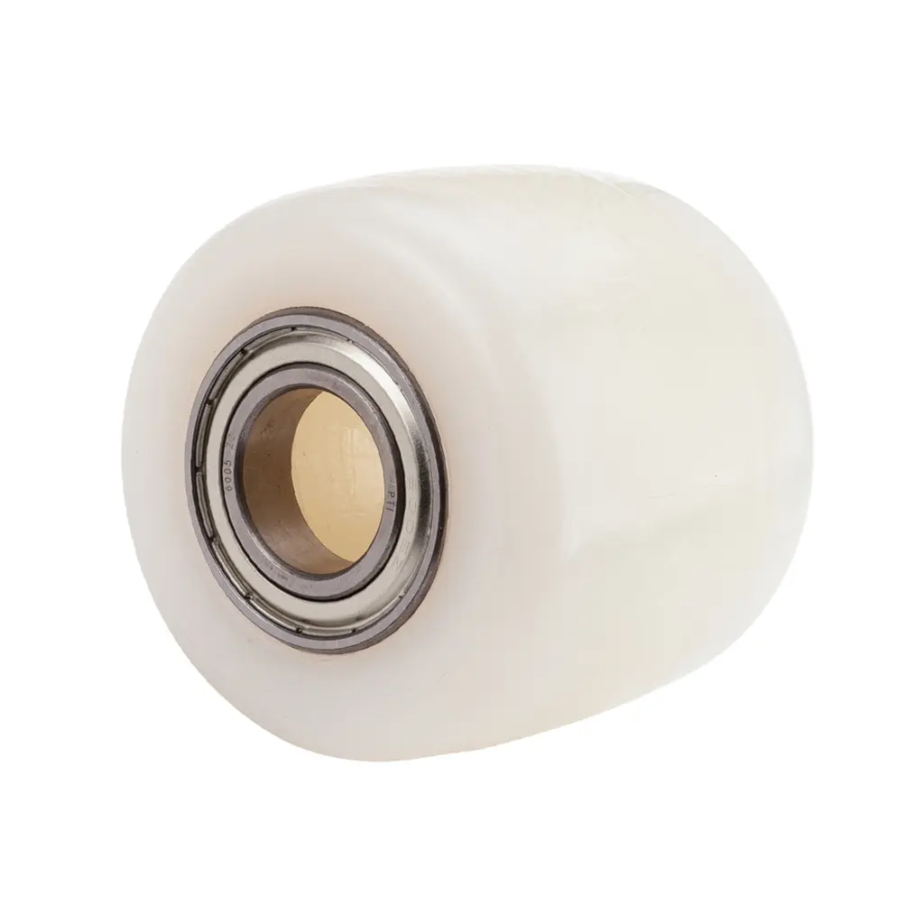 C45.82.25C Wheel series Pallet truck roller 82x70mm white nylon 25mm bore, width over ball bearings 70mm, 700kg