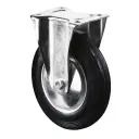 L410.B55.201 200mm fixed top plate 135x110mm castor with black rubber on pressed steel centre and tread guards roller bearing wheel 205kg