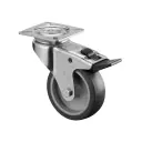 A320.A80.075 75mm swivel/brake top plate 60x60mm castor with grey thermoplastic rubber on polypropylene centre plain bearing wheel 75kg