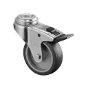 A321.A80.075 75mm swivel/brake bolt hole 10mm castor with grey thermoplastic rubber on polypropylene centre plain bearing wheel 75kg