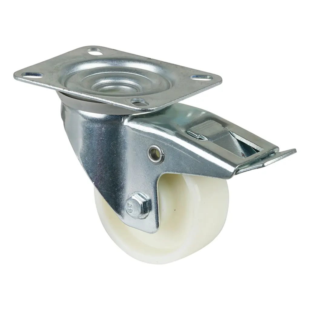 L420.B10.080 80mm swivel/brake top plate 104x80mm castor with polypropylene roller bearing wheel 125kg