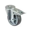 L121.A85.102 100mm swivel/brake bolt hole 12.2mm castor with grey thermoplastic rubber on polypropylene centre single ball bearing wheel 110kg