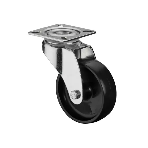 A300.A90.075 75mm swivel top plate 60x60mm castor with black polypropylene plain bearing wheel 50kg