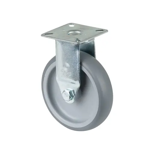 A310.A80.100 100mm fixed top plate 60x60mm castor with grey thermoplastic rubber on polypropylene centre plain bearing wheel 90kg