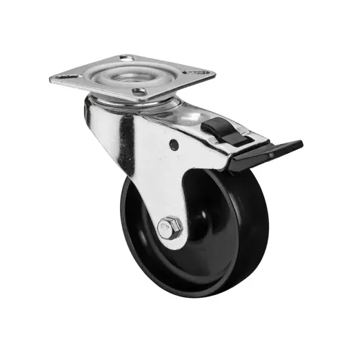 A320.A90.075 75mm swivel/brake top plate 60x60mm castor with black polypropylene plain bearing wheel 50kg