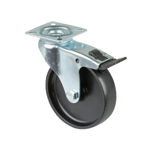 A320.A90.100 100mm swivel/brake top plate 60x60mm castor with black polypropylene plain bearing wheel 65kg