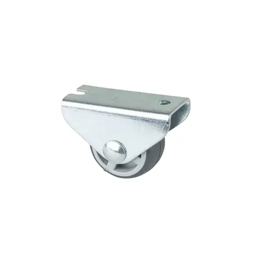 E51.025 25mm fixed top plate 41x18mm castor with grey thermoplastic rubber on polypropylene centre plain bearing wheel 30kg