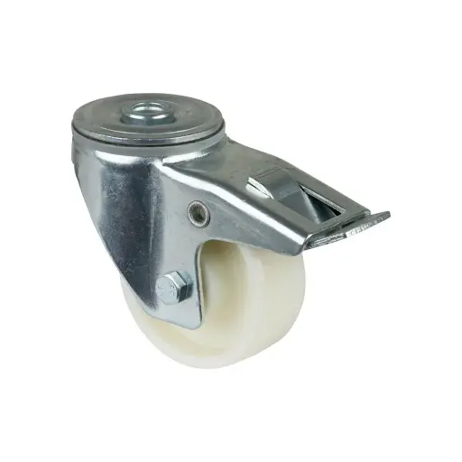 L121.B10.080 80mm swivel/brake bolt hole 12.2mm castor with polypropylene roller bearing wheel 125kg
