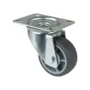L400.A85.082 80mm swivel top plate 104x80mm castor with grey thermoplastic rubber on polypropylene centre single ball bearing wheel 100kg