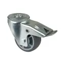 L121.A85.082 80mm swivel/brake bolt hole 12.2mm castor with grey thermoplastic rubber on polypropylene centre single ball bearing wheel 100kg