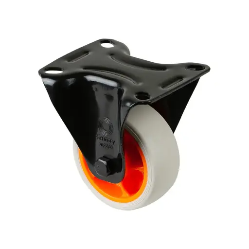 L810.B44.081.02 80mm fixed top plate 104x80mm castor with light grey thermoplastic rubber on polypropylene centre roller bearing wheel 100kg