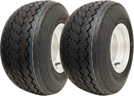 18x8.50-8 4pr Journey P509 golf cart tyre TL on white steel wheel rim 4 stud golf buggy, 370kg load capacity (Set of 2)