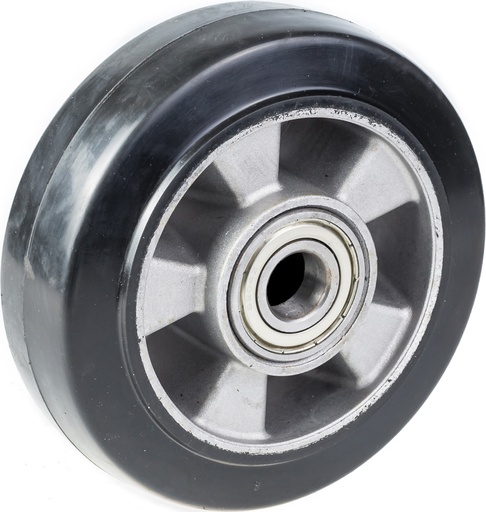 Wheel series 152mm black elastic rubber on aluminium centre 20mm bore hub length 58mm ball bearings 330kg