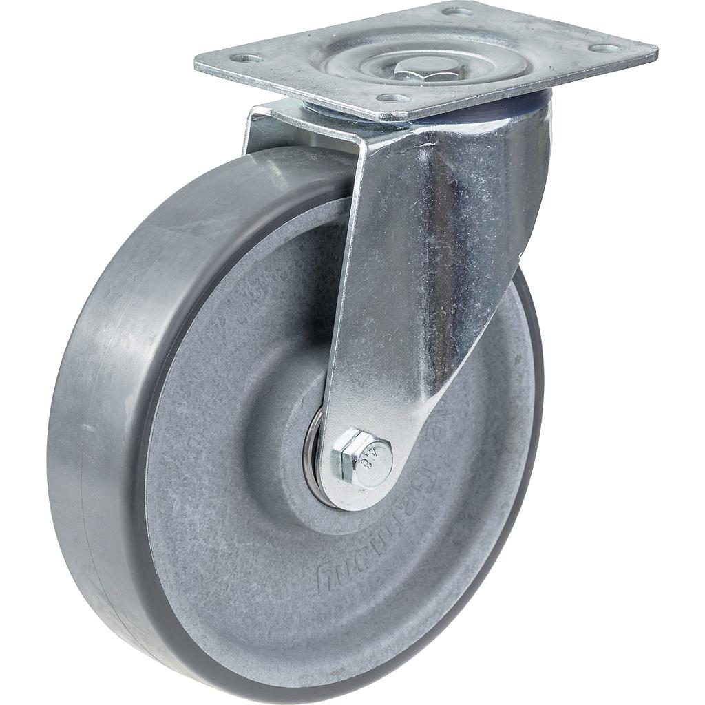 300 series 160mm swivel top plate 140x110mm castor with electrically conductive grey polyurethane on nylon centre ball bearing wheel 350kg
