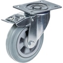 300 series 160mm swivel/brake top plate 140x110mm castor with grey rubber on polypropylene centre roller bearing wheel 135kg
