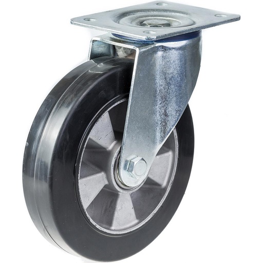 300 series 200mm swivel top plate 140x110mm castor with black elastic rubber on aluminium centre ball bearing wheel 350kg
