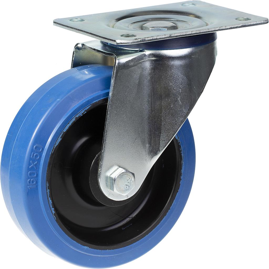 300 series 200mm swivel top plate 140x110mm castor with blue elastic rubber on nylon centre roller bearing wheel 350kg