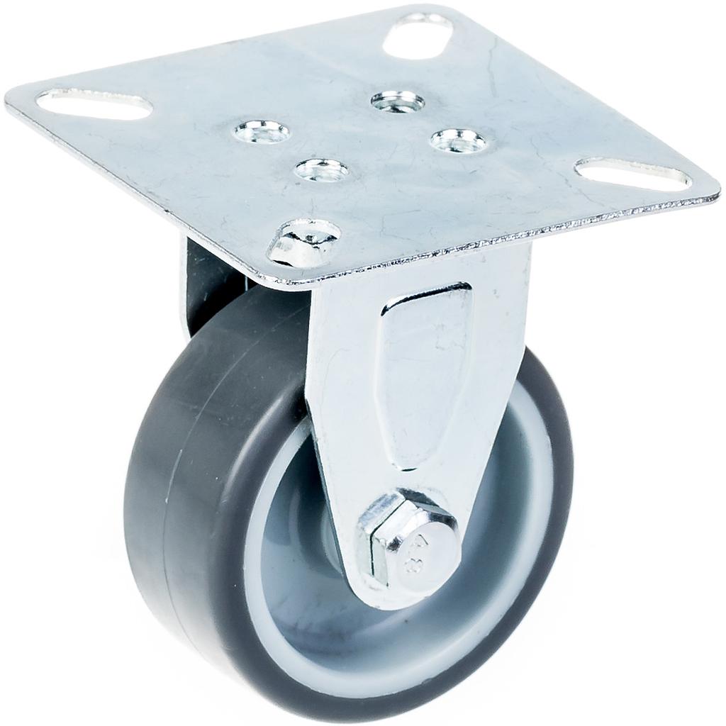 100 series 50mm fixed top plate 60x60mm castor with grey thermoplastic rubber on polypropylene centre plain bearing wheel 40kg