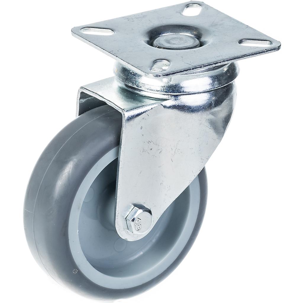 100 series 75mm swivel top plate 60x60mm castor with grey thermoplastic rubber on polypropylene centre plain bearing wheel 60kg
