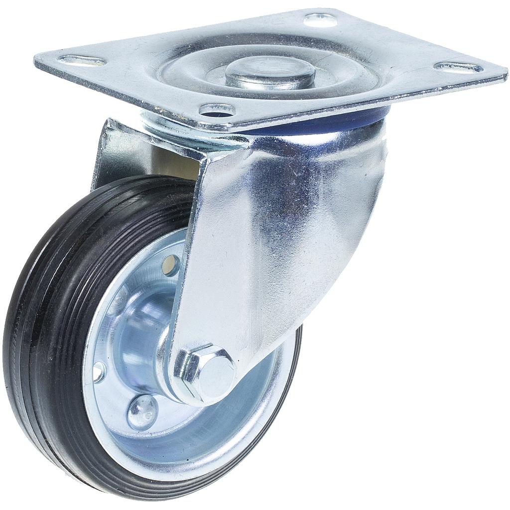 300 series 80mm swivel top plate 100x80mm castor with black rubber on pressed steel centre roller bearing wheel 70kg