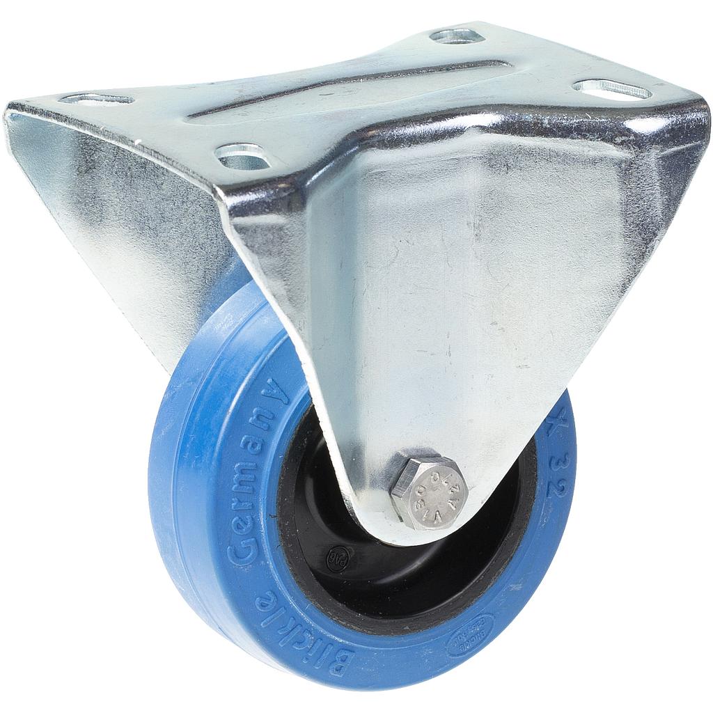 300 series 80mm fixed top plate 100x84mm castor with blue elastic rubber on nylon centre plain bearing wheel 140kg