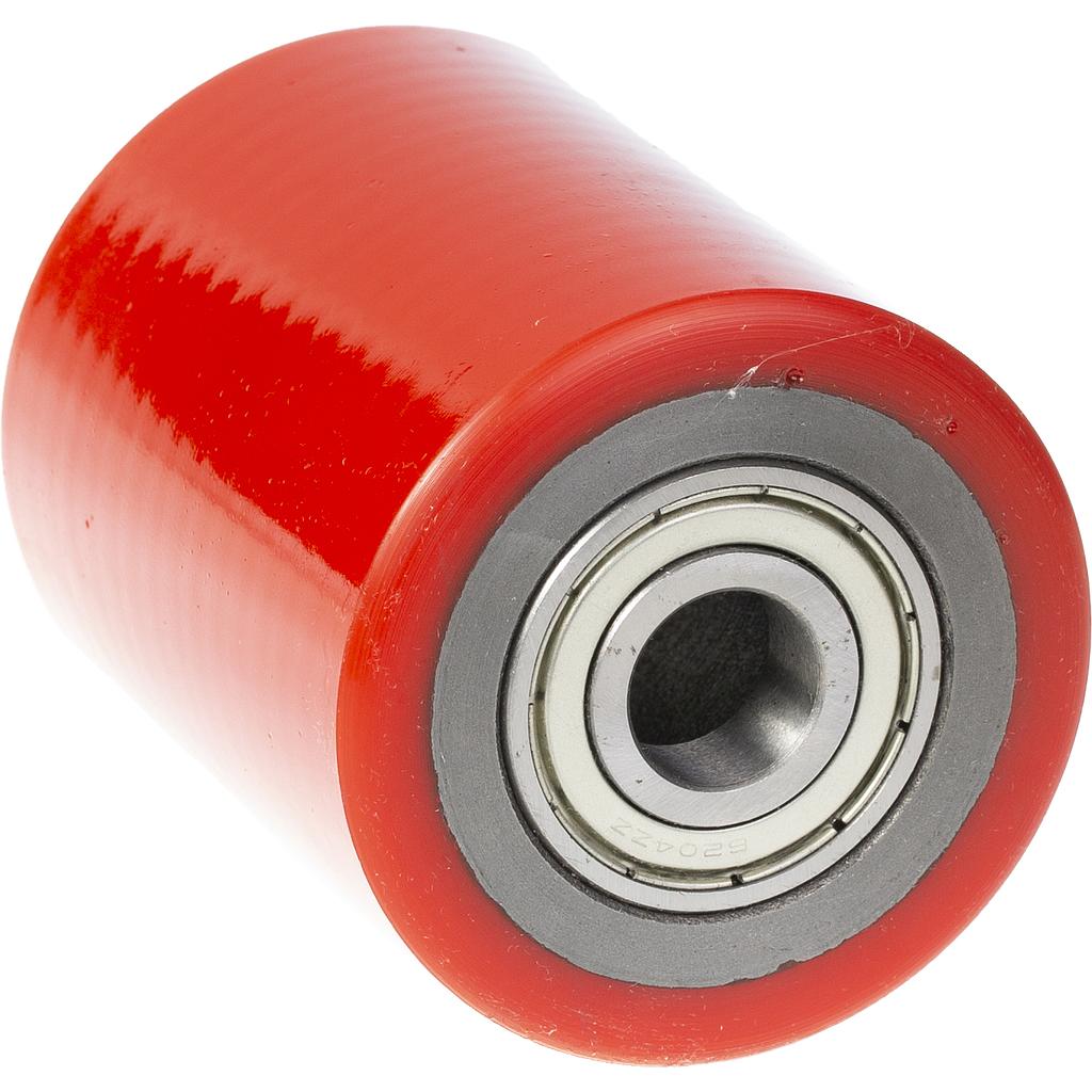 Roller for pallet truck 80x100mm RED polyurethane on cast iron centre 20mm bore hub length 100mm ball bearing 500kg