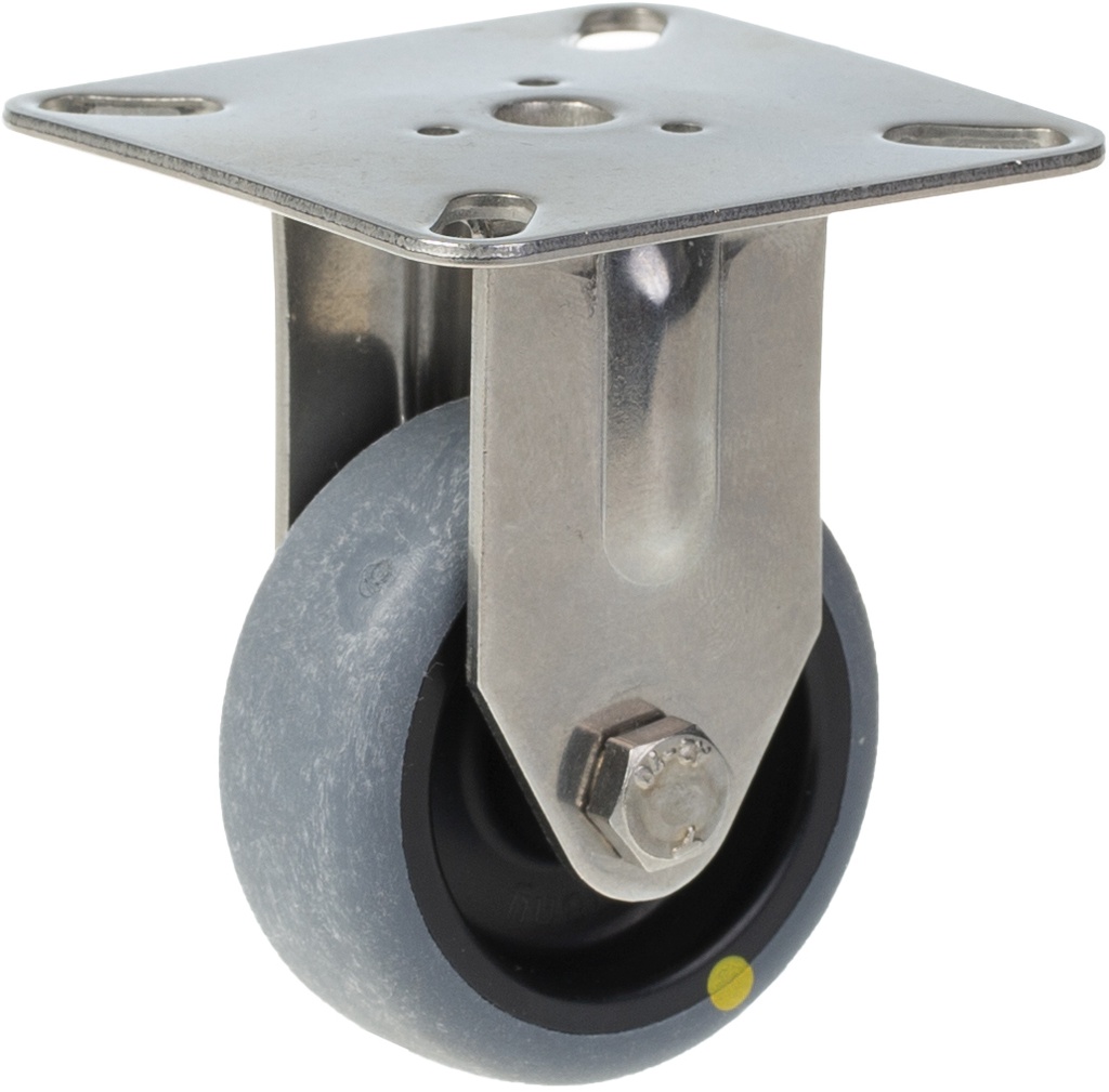 100SS series 50mm stainless steel fixed top plate 60x60mm castor with electrically conductive grey thermoplastic rubber on polypropylene centre plain bearing wheel 30kg