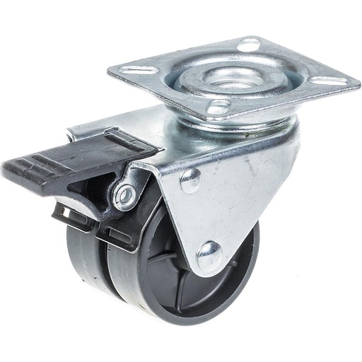 100 series 2x50mm swivel/brake top plate 60x60mm castor with polypropylene plain bearing wheels 80kg