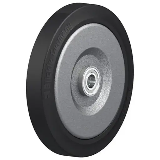 SE 400/35K-Z Wheel series 400mm black elastic rubber on welded steel centre 35mm bore hub length 75mm ball bearings 900kg